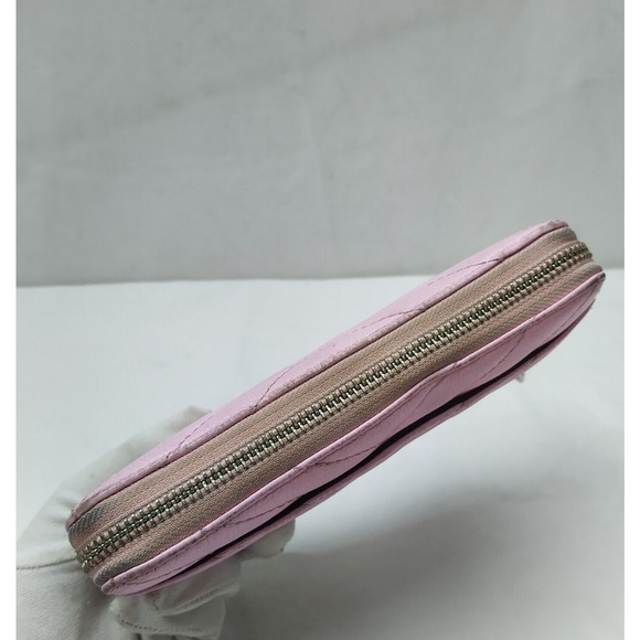 Rebecca Minkoff Pink Leather Chevron Quilted Zip Around Credit Card Wallet - Picture 6 of 16